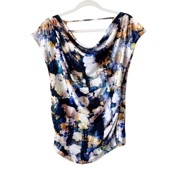 Robert Rodriguez | Francine Blouse Top Watercolor Floral Drape Neckline Large - Picture 3 of 7